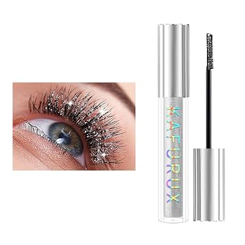 Glitter Mascara, Washable Mascara, Long Lasting, Diamond Shinny Colored, Sparkling, Voluminous Lengthening MascaraSilvery