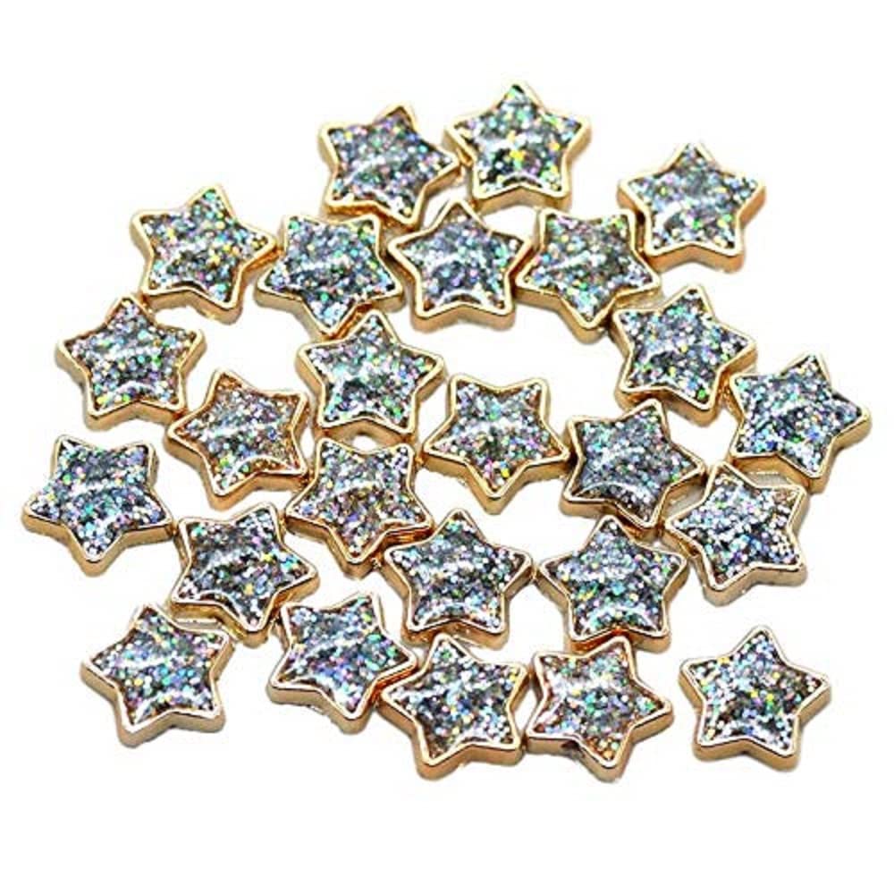 Syntego25pcs Gold Resin Stars Cabochons with Iridescent Glitter Sparkle Dots Flat Back Embellishments for Crafts