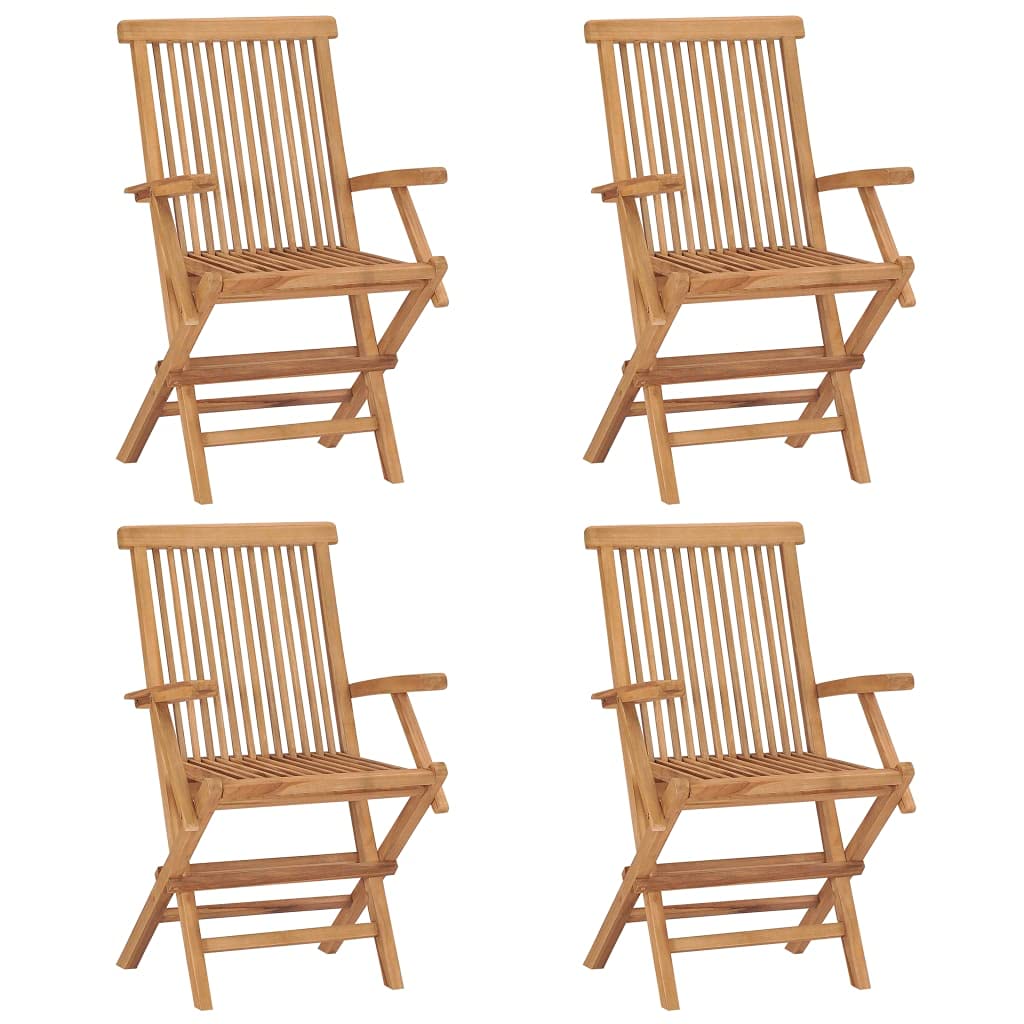 Mobili da giardino in legno massello per terrazzo e giardino: sedie da giardino piegate in legno di teak con imbottitura blu, set di 4 sedie da giardino in teak con cuscino confortevole,