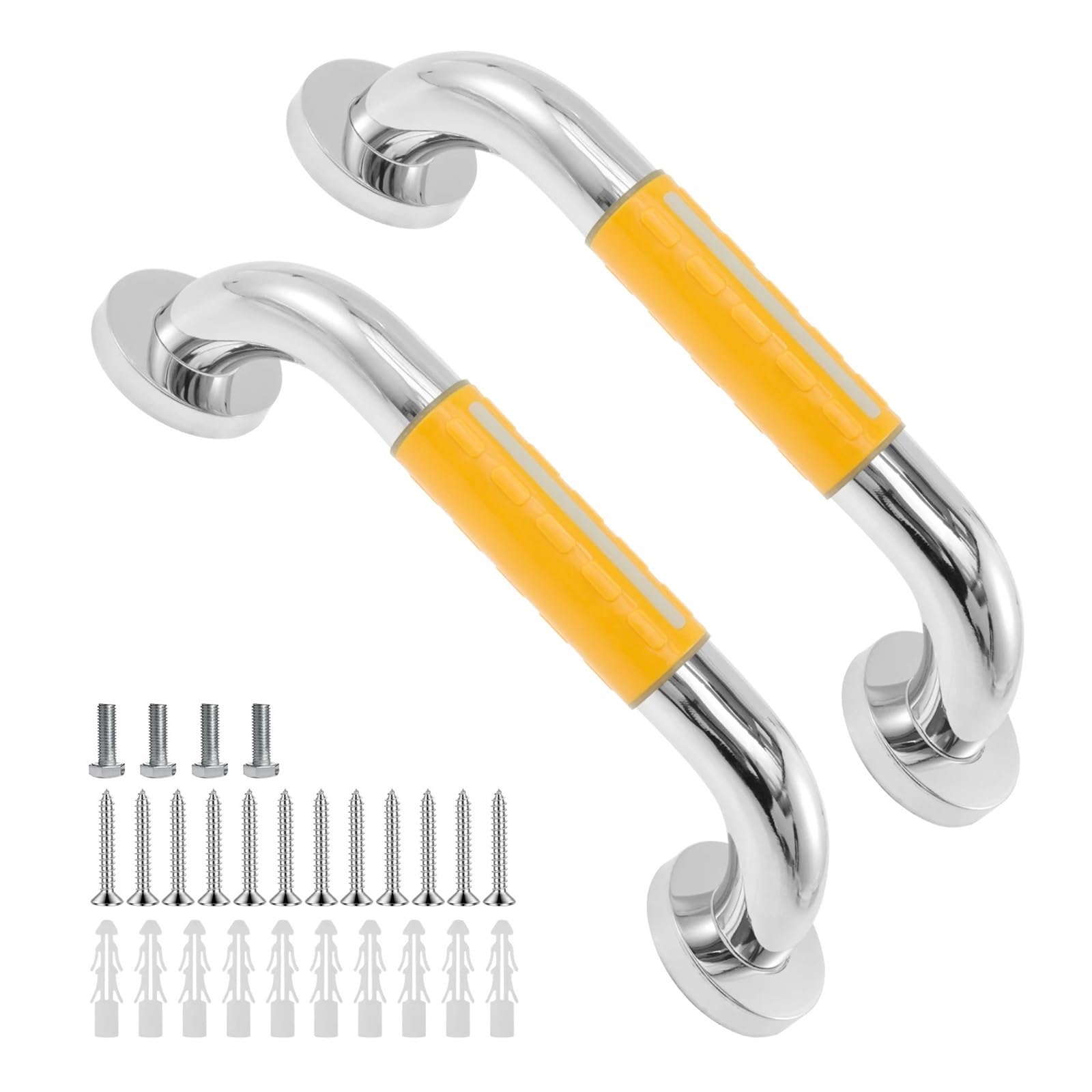 Hnulgvi Yellow Bathroom Grab Rails 2Pcs Shower Toilet Handrail Stainless Steel Bathroom Tub Grab Bar Anti Slip Prevent Falls For Elderly Safety Support Handle(Yellow)