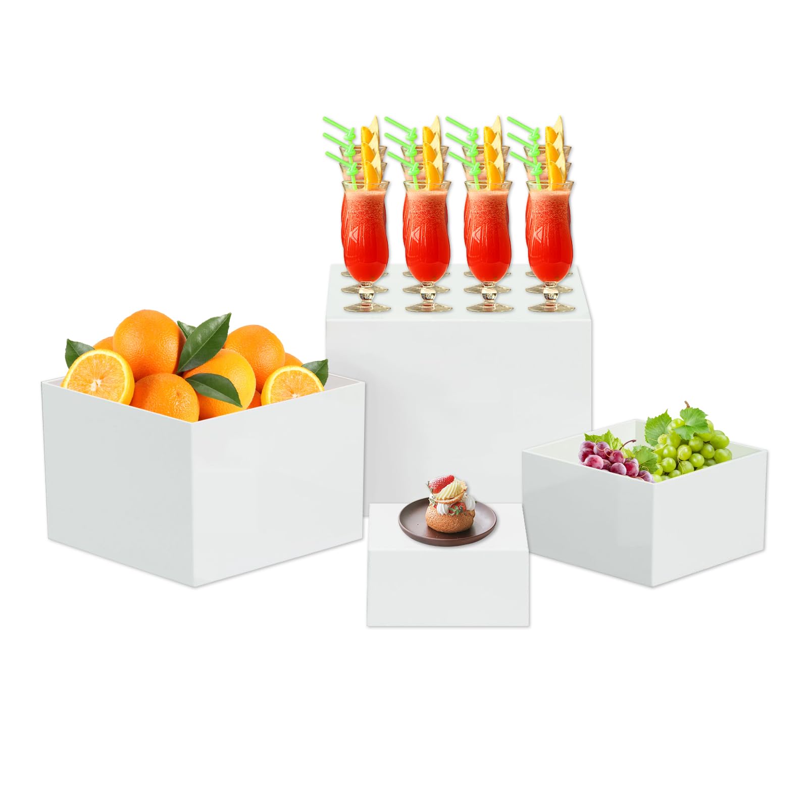 mumisuto Espositore da Buffet per Aperitivo, set di 6 Supporti per Torte, Dessert, Oggetti da Collezione, Gioielli, Alzata per Alimenti Espositore a Cubo Alzata, Espositori in Acrilico, Bianco