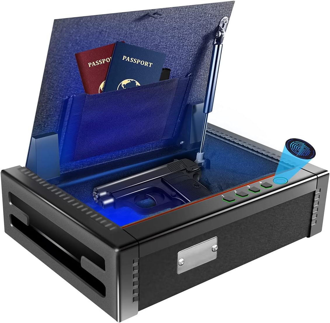 Sdstone Gun Safe with Fingerprint Identification, Quick-access Hand Gun Safe,Biometric Gun Safe with Sensor Light and Cabinet Anchoring Design,for Home,Office. Suitable for 2 Pistols