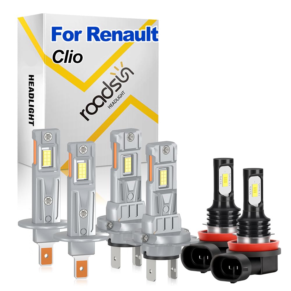 Kit Lampadine LED Auto, 20000LM, 6000K Bianco, Abblaglianti H1, Anabbaglianti H7, Fendinebbia H11, Lampadine alogene a LED per la guida notturna, For Renault Clio 2001-2002