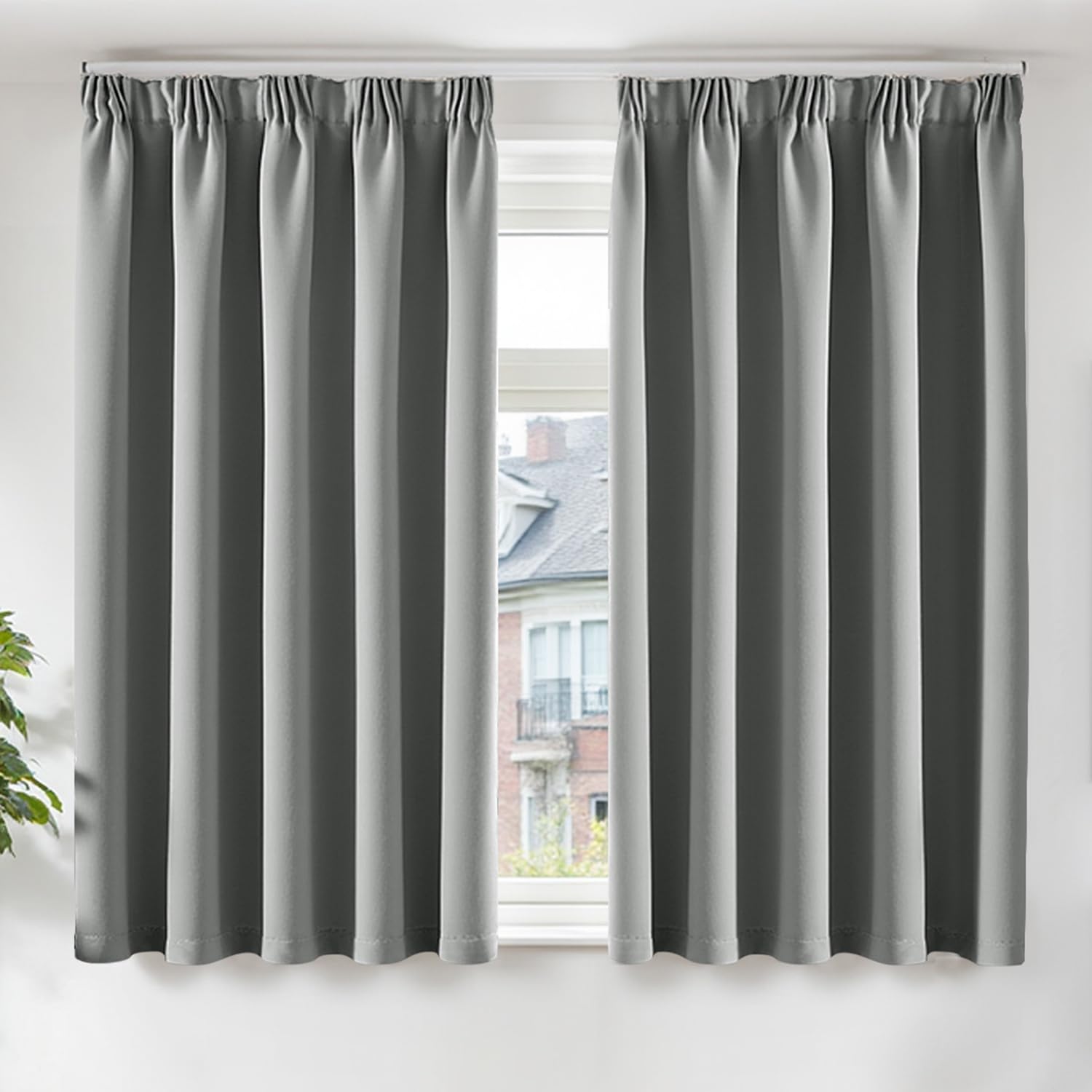 TOPICK Light Grey Blackout Curtains for Bedroom 54 Inch Drop, Pencil Pleat Thermal Light Blocking Curtain 2 Panels for Living Room, Soundproof Short Curtains for Kitchen, Cafe, W46 x L54 Inch — image 1