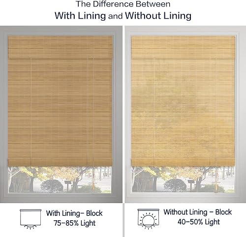 Miniatura 5 de LANTIME Persianas romanas de madera sin cordón, opacas de bambú, color camello del Sahara