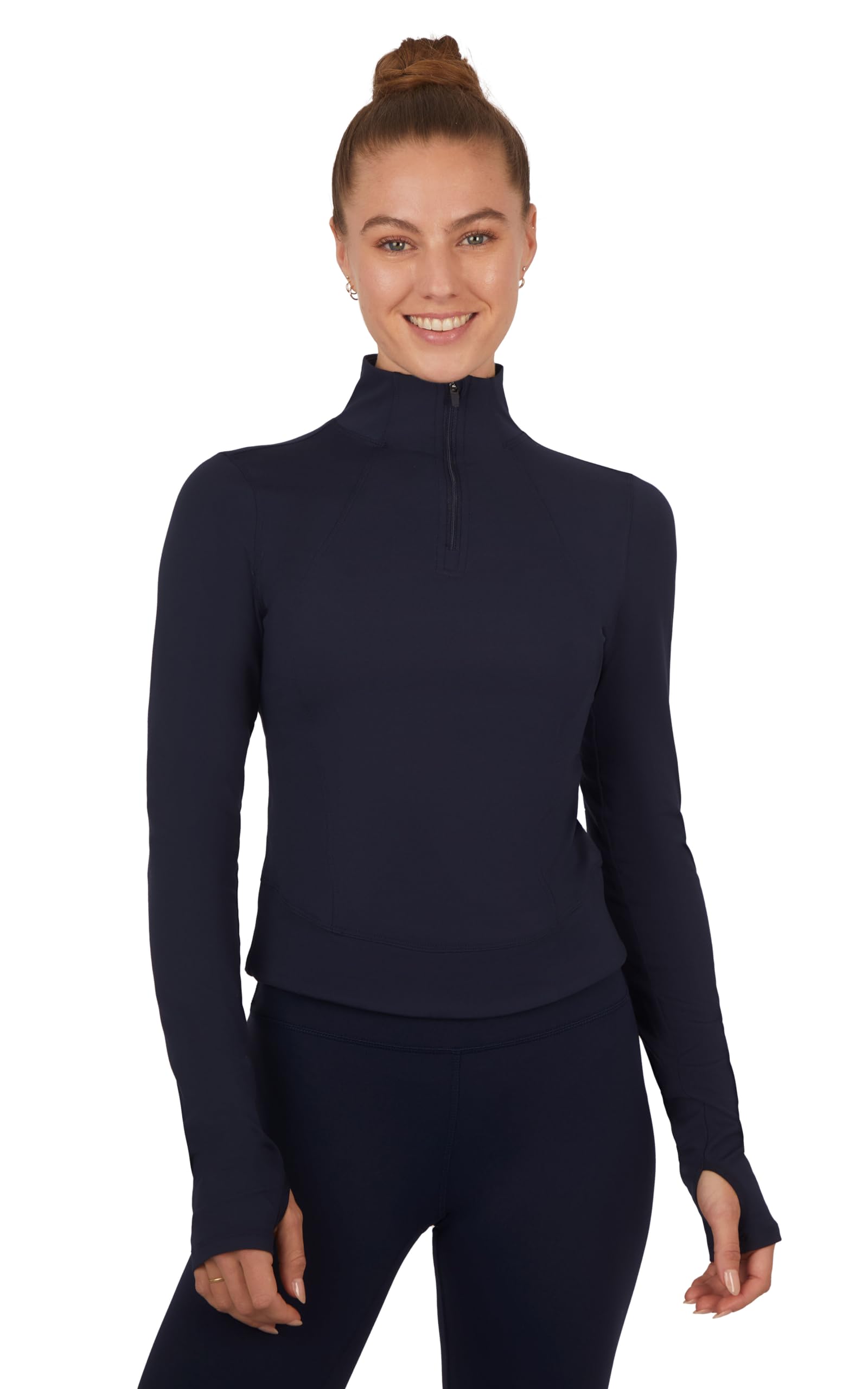 Yogalicious Women's Dark Navy Lux Crosstrain Everyday Half Zip Jacket With Thumbholes, Xs