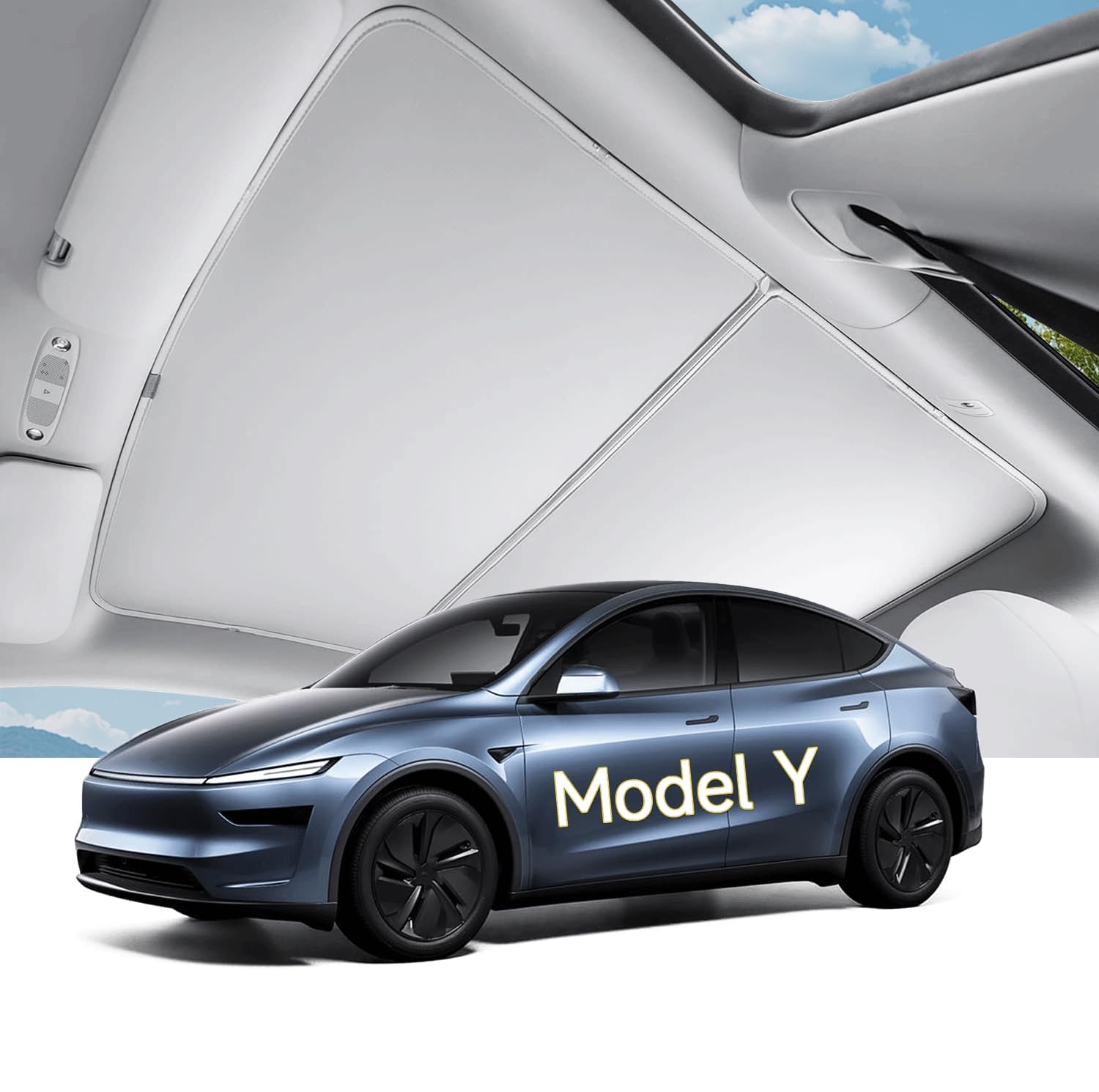 Roof Sunshade for Model Y Juniper 2025 2026 |No Gaps, No-Sagging | Heat Insulation for Glass Roof | Foldable Sunroof Cover for Tesla Model Y Juniper Accessories, White