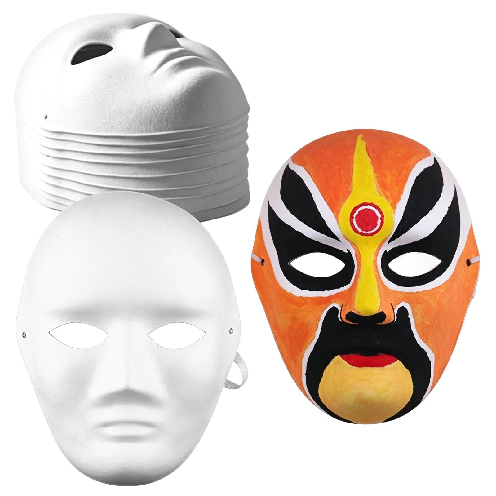 HAOXIZI 12 Pcs DIY White Paper Masks Blank Face Masks to Decorate Masquerade Mask Pulp Blank Mask for Painting Full Face Mask for Carnival Cosplay Halloween Christmas Dance Party