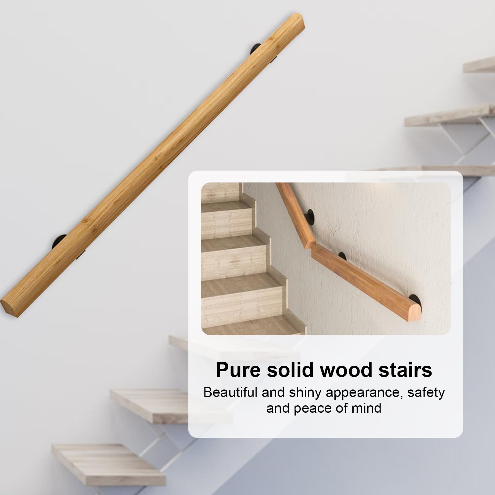 Wooden Staircase Handrail, 50/80/100cm Modern Simple Anti Slip Stair Banister Handrail - Image 4