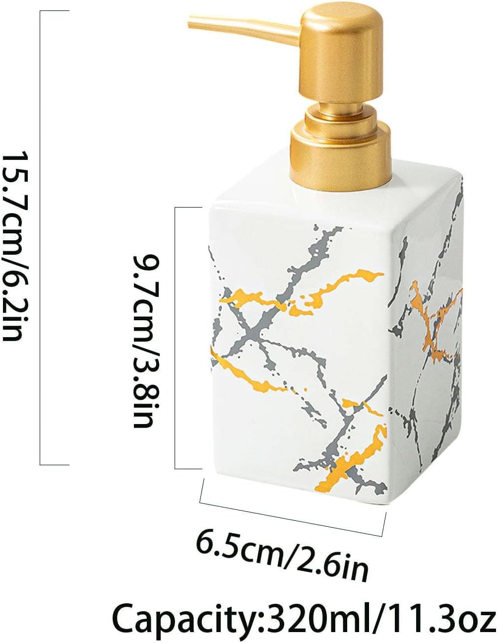 Dispensador de jabón, dispensador loción Redondo cerámica Color sólido, Manos, champú rellenable, baño, Cocina, Blanco, con Base
