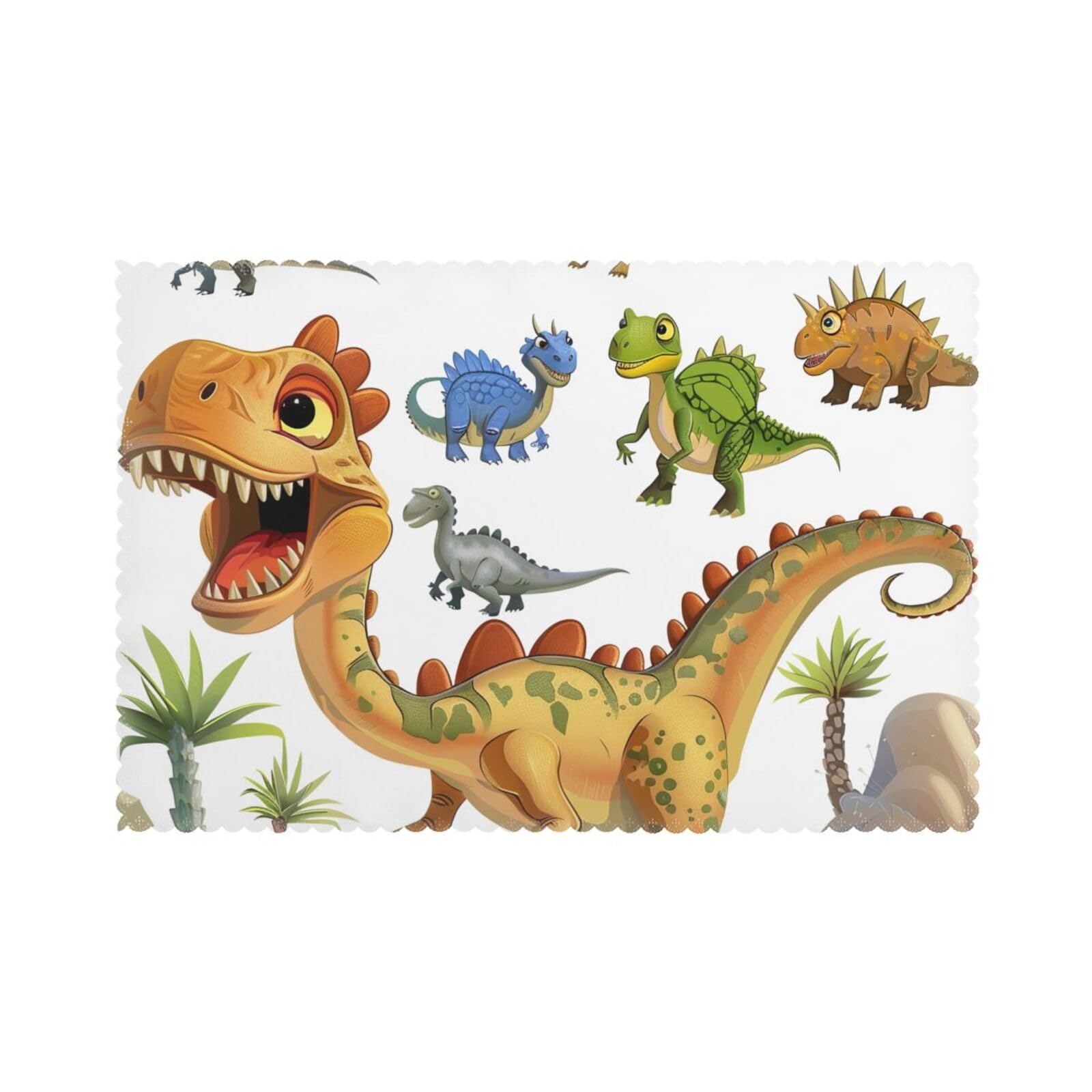 Cartoon Dinosaur Images Printed Placemat Heat Resistant Place Mats Set of 6 PCS Washable Kitchen Table Mats, 12x18 Inch