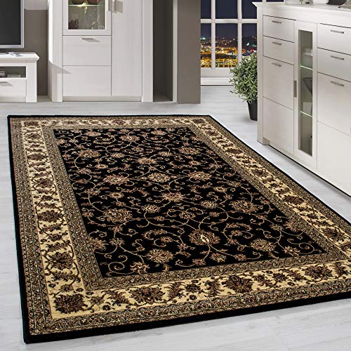 HomebyHome Tapis Salon Tapis Chambre Vintage Tapis Oriental Noir 120x170 cm - Tapis Poil Court Salle de Séjour Ornament Bordüre Concevoir Doux et Moelleux - Tapis Cuisine Moquette à Poils Ras