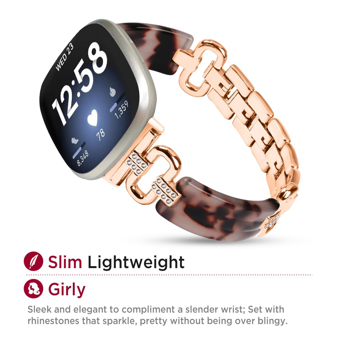 Miimall Alloy Resin Strap for Fitbit Versa 4/Versa 3/Fitbit Sense 2/Sense Band, Bling Rhinestone Wristband - Image 4