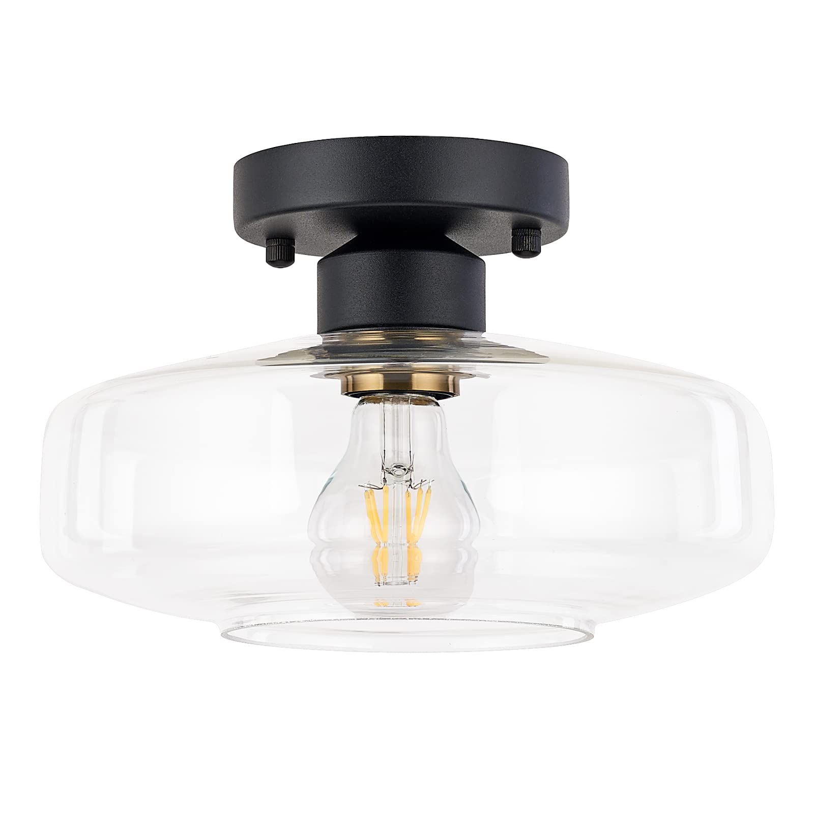 BISAMIYA Flush Mount Ceiling Light with Clear Glass Shade, Brass Accent