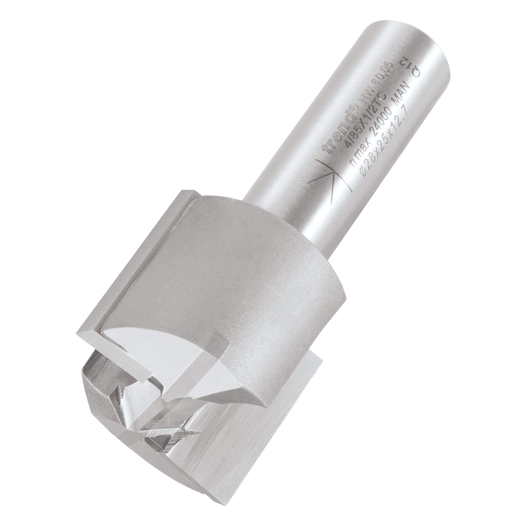 Trend Professional Two Flute Router Cutter, 1/2 Inch Shank, 28mm Cut Diameter & 25mm Cut Length, Tungsten Carbide Tipped, 4/85X1/2TC