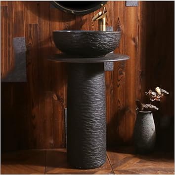 Traditional Ceramic Bathroom Basin Sink with Full Pedestal and One Tap Hole Luxurious Basin, Easy to Clean Floor Standing Basin Unit,K-with Mirror
