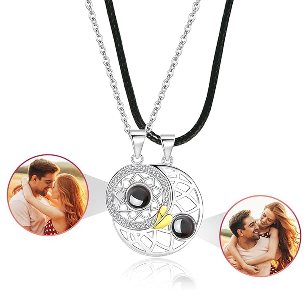 Asotagi - Coppia di collane magnetiche con sole e luna, 100 lingue con