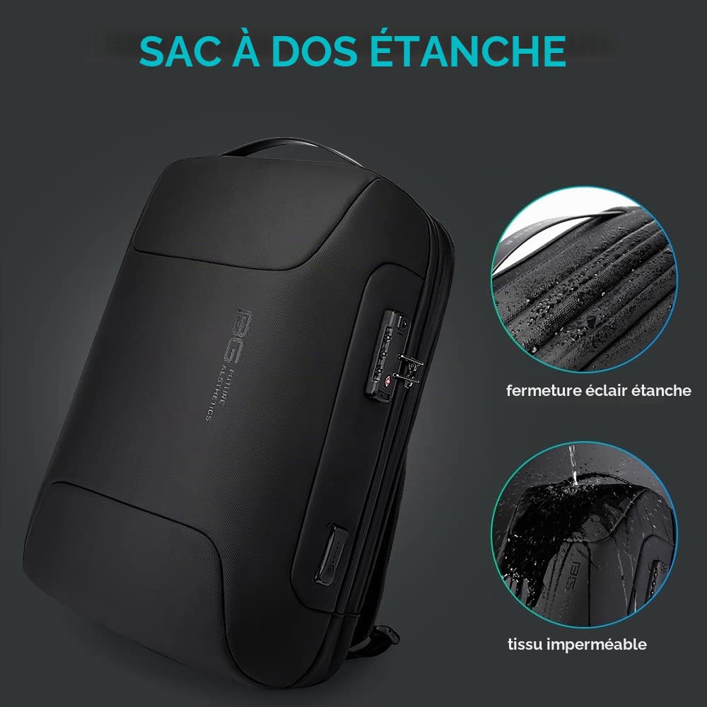 BANGE Sac à dos antivol avec port de charge USB, sac à dos d'affaires léger pour homme et femme, Noir (mise à niveau)., Medium, Ordinateur portable7216