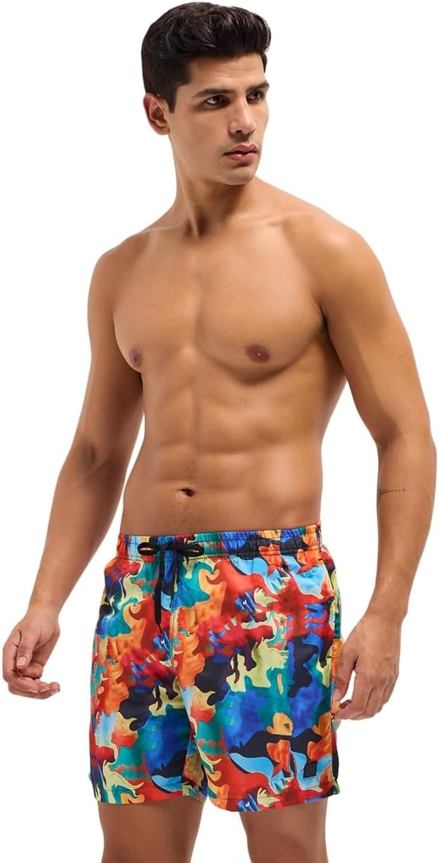 Men's Printed Swim Shorts with Drawstring Closure