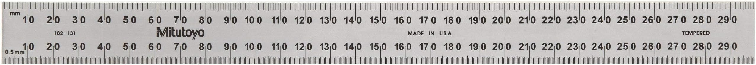 182-131 Steel Rule, 300mm with Multiple Graduations (1mm, 0.5mm, 1mm, 0.5mm), 3/64" Thick x 25mm Wide, Satin-Chrome Finish, Made from Tempered Stainless Steel for Precision and Durability