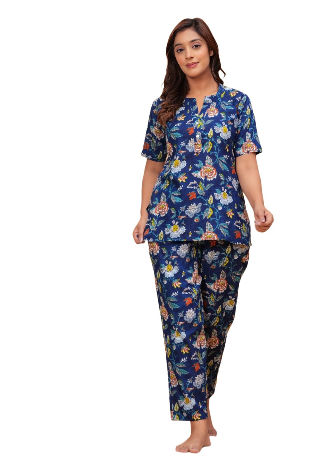 Women's Pyjama Set, Bird Print, Cotton, Summer Lounge Wear, 2 Piece with Top and Pant 1SH-picture-28