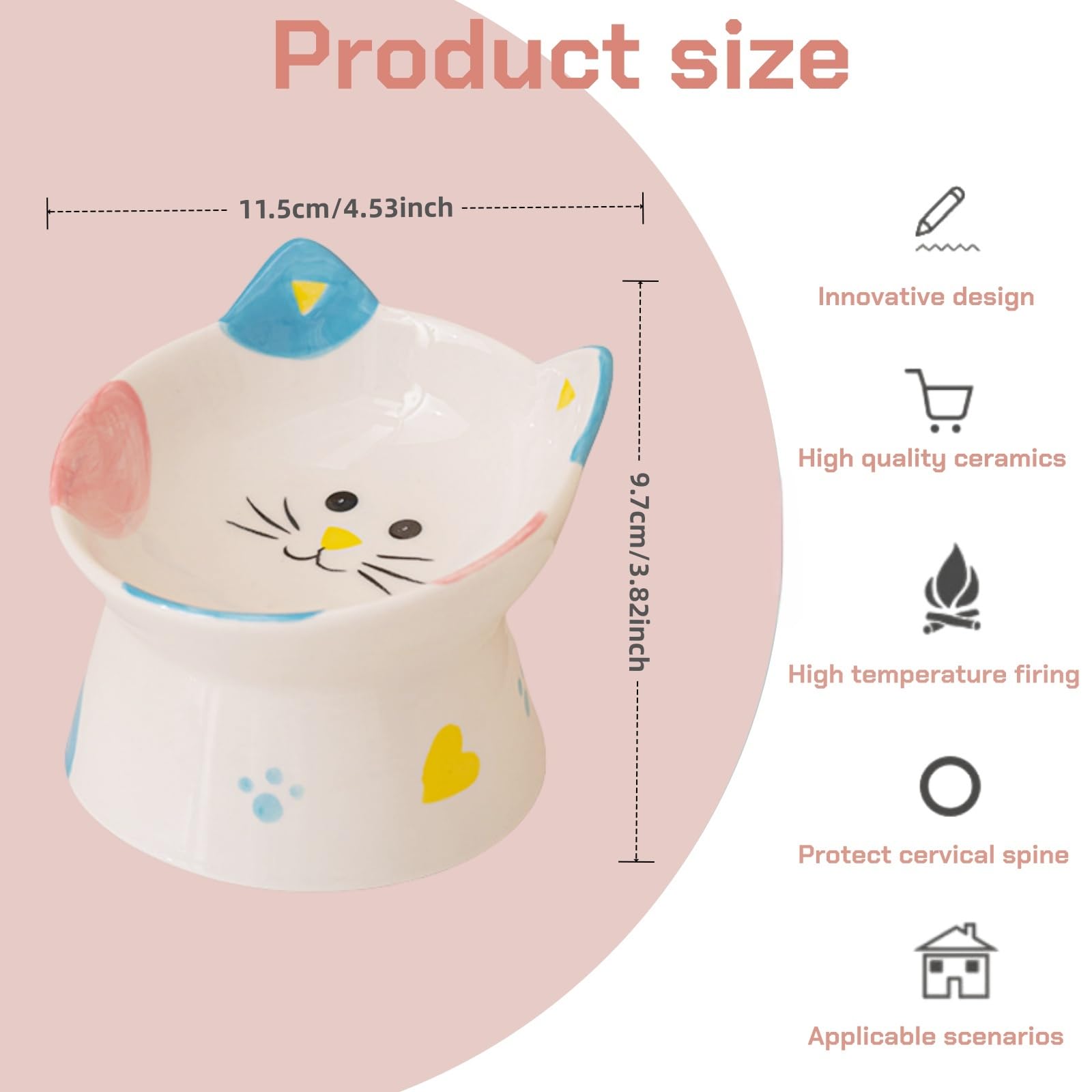 Ceramic Cat Feeder, Elevated Cat Feeding Bowls with Stand Tilted, Neck Protective for Pets 15° Tilted Raised Feeder - Image 2