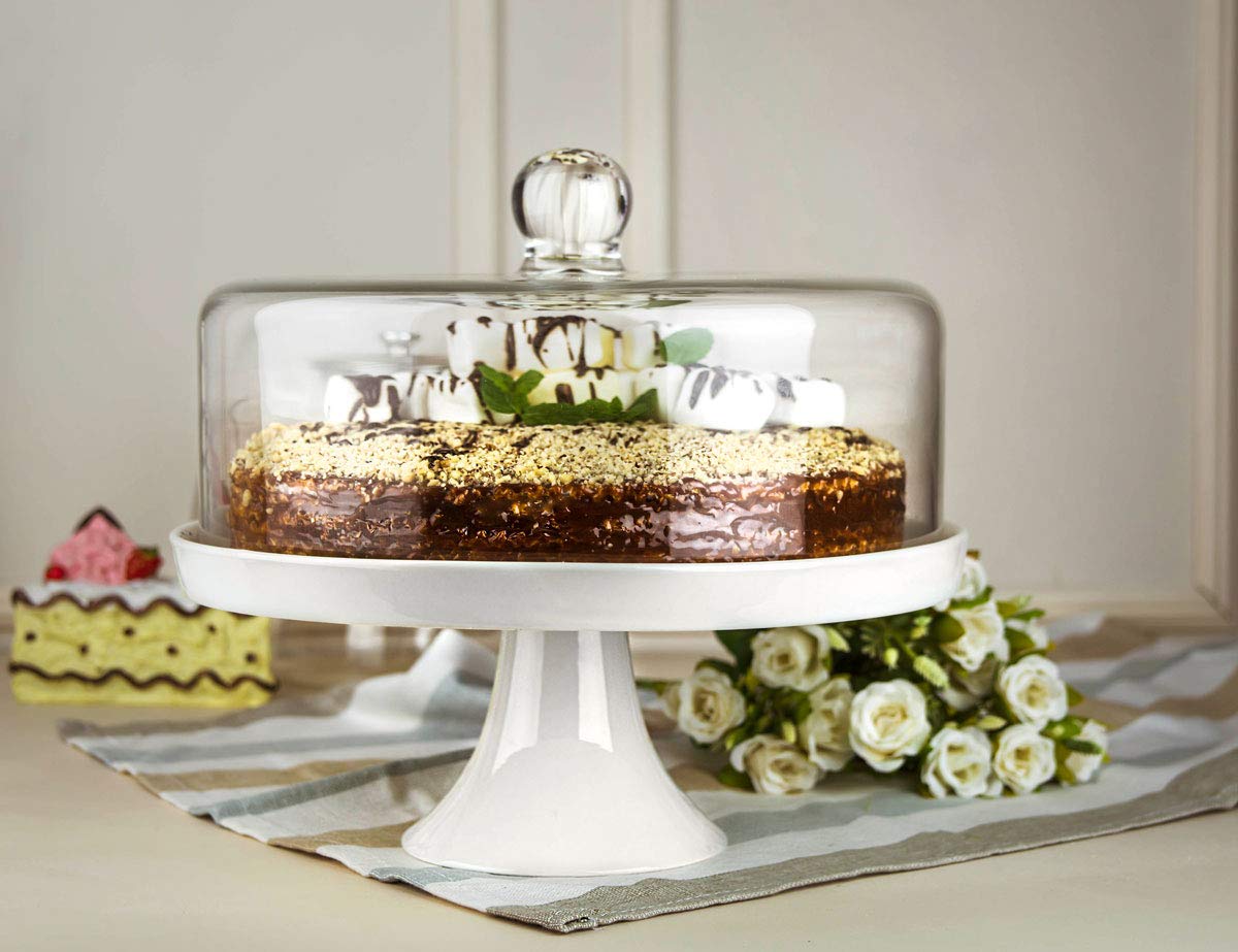 Sendez Glasglocke Kuchenglocke Käseglocke Fuß aus Porzellan Tortenplatte Kuchenplatte