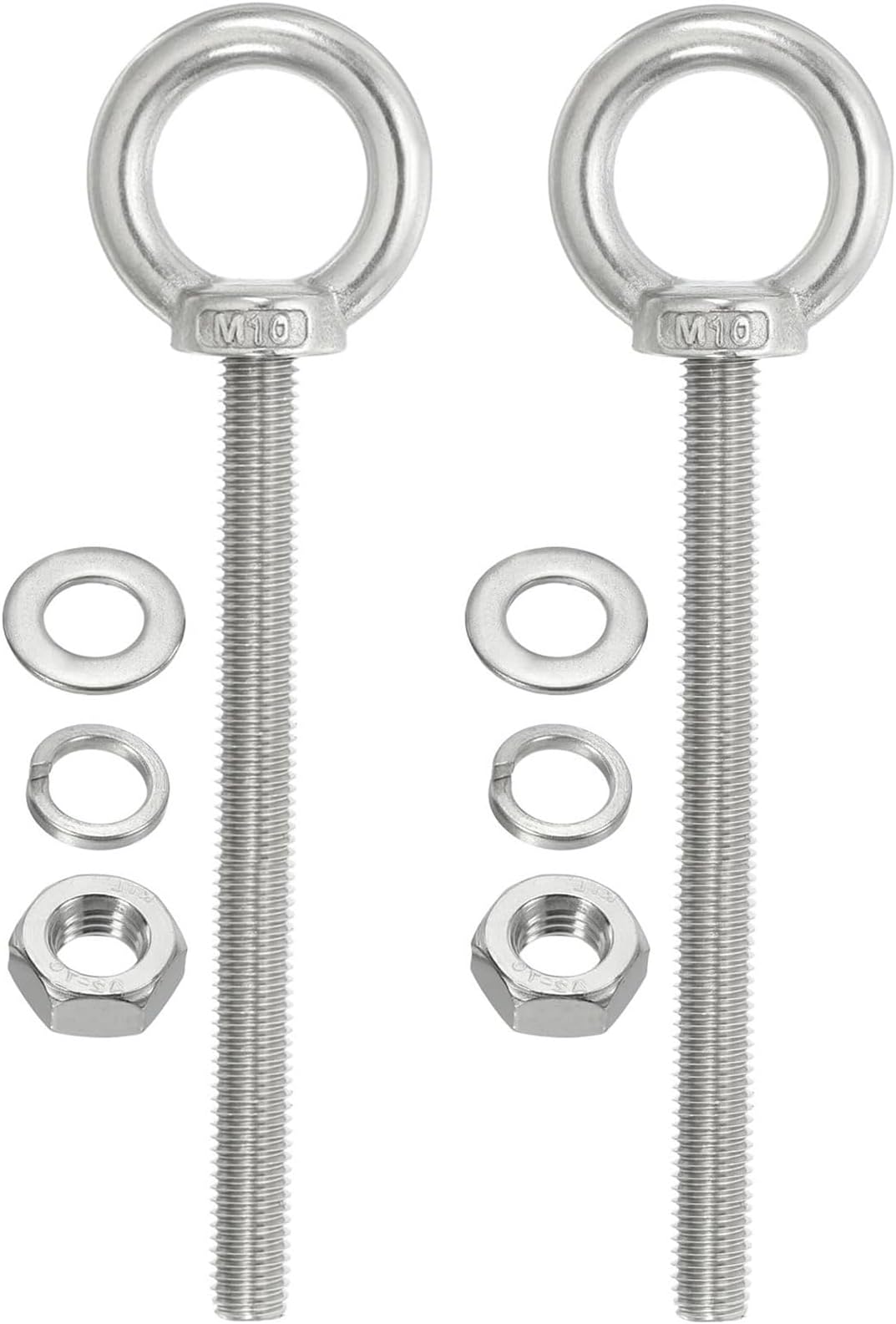 2Pcs M10 x 100mm Lifting Long Eye Bolt, 304 Stainless Steel Wall Expansion Anchor Bolts, Masonry Concrete Screws Shoulder Eyebolt Lifting Ring with Nuts Washers for Hanging Hammock Article