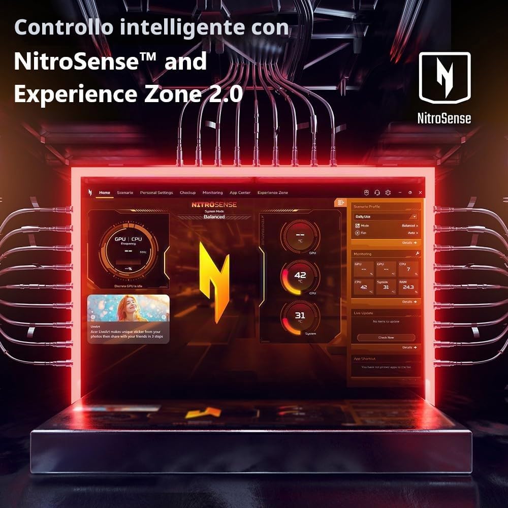 Acer Nitro V 16S AI Gaming Laptop | Processore AMD Ryzen 7 260 | NVIDIA GeForce RTX 5060 Laptop GPU (572 AI Tops) | 16" WUXGA IPS 180Hz Display | 32GB DDR5 | 1TB Gen 4 SSD | Wi-Fi 6 | ANV16S-41-R2AJ