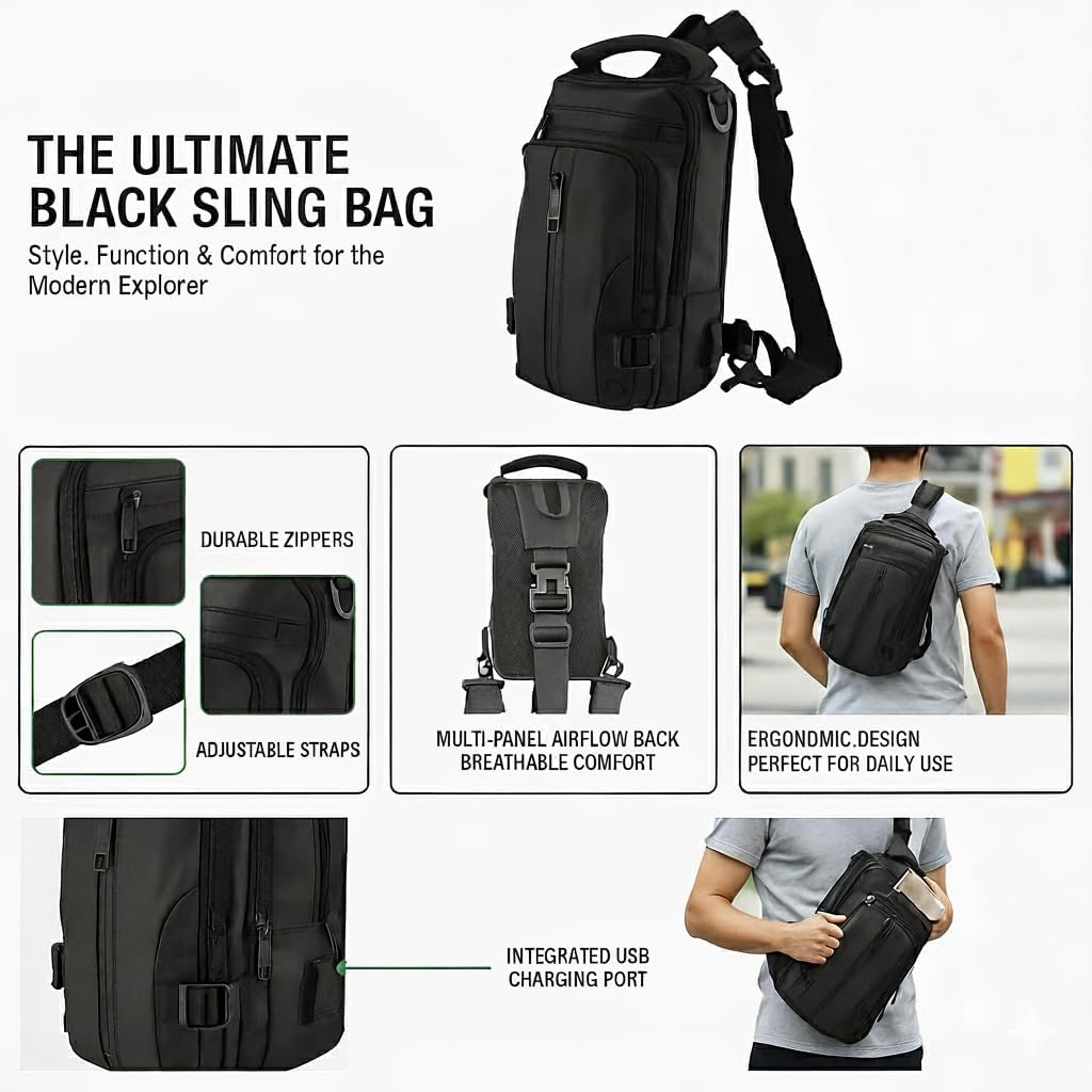 Crossbody Sling Bag - Shoulder Chest Bag with USB Charging Port - Image 8