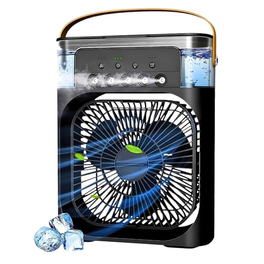 TAZZY Portable Mini Air Cooler Fan for Room || Cooling Fan with 7-Color LED Light, 3 Wind Speeds, 3 Spray Modes & 1/2/3H Timer || Compact AC Cooler Fan for Home, Office & Travel || (Black)-image-25