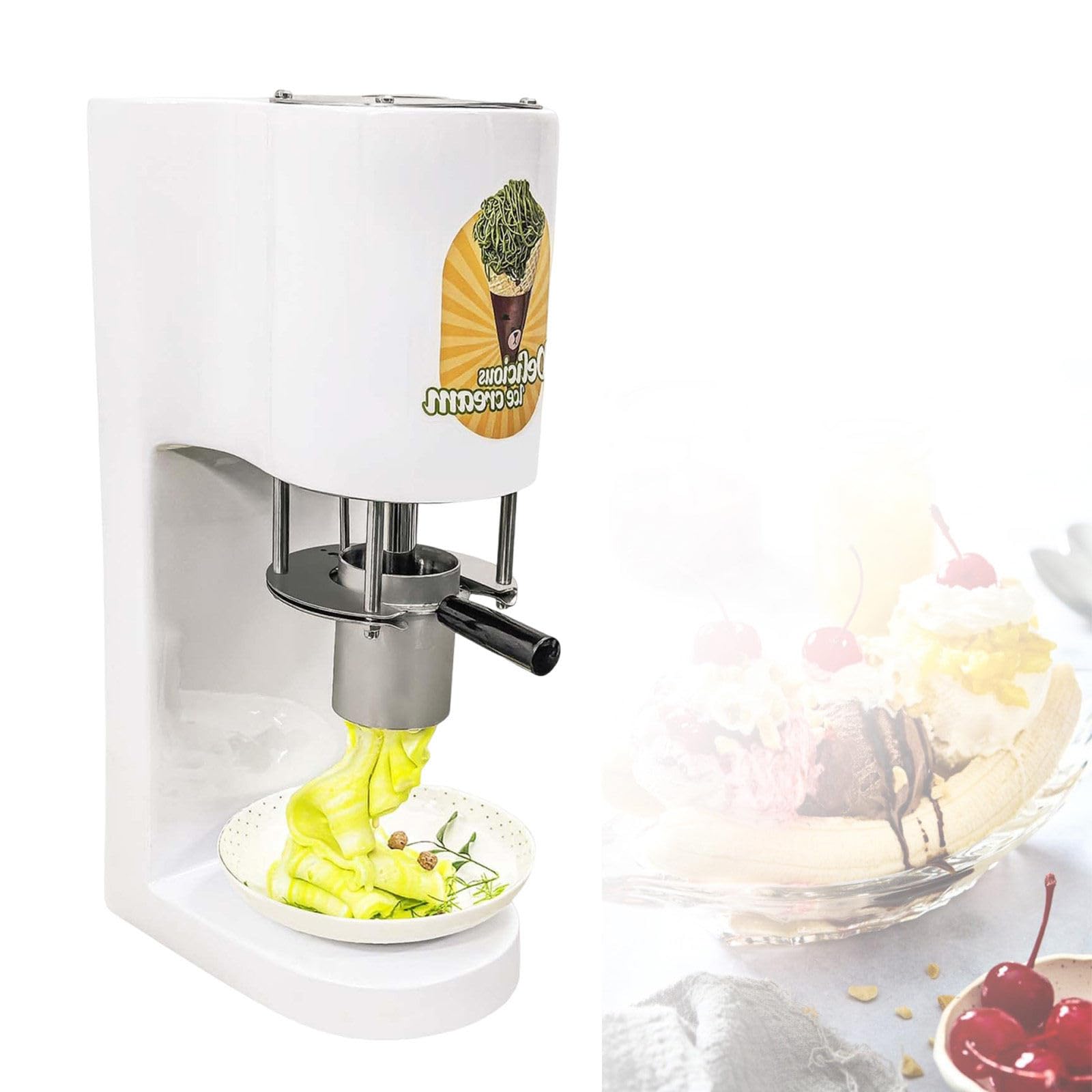Italienische Gelato Eismaschine Für Spaghetti, Spaghetti EIS Maschine Mit 420ml Edelstahlbehälter, 4 Nudelformen, One-Touch-Start, Ideal Für Cafés Und Catering White
