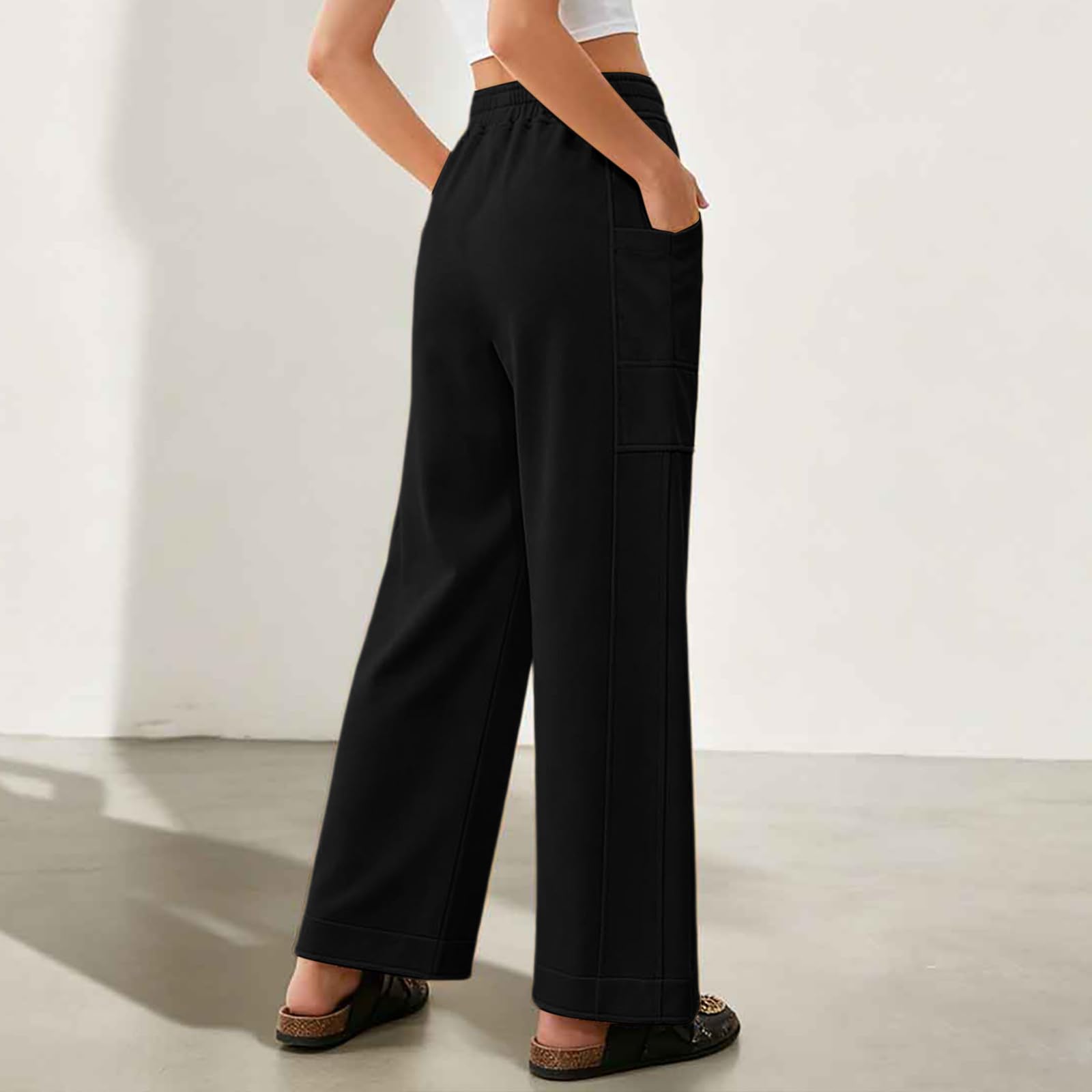 Pantalon Jogging Large Femme Automne Mi Saison Poches Taille Haute Sport
