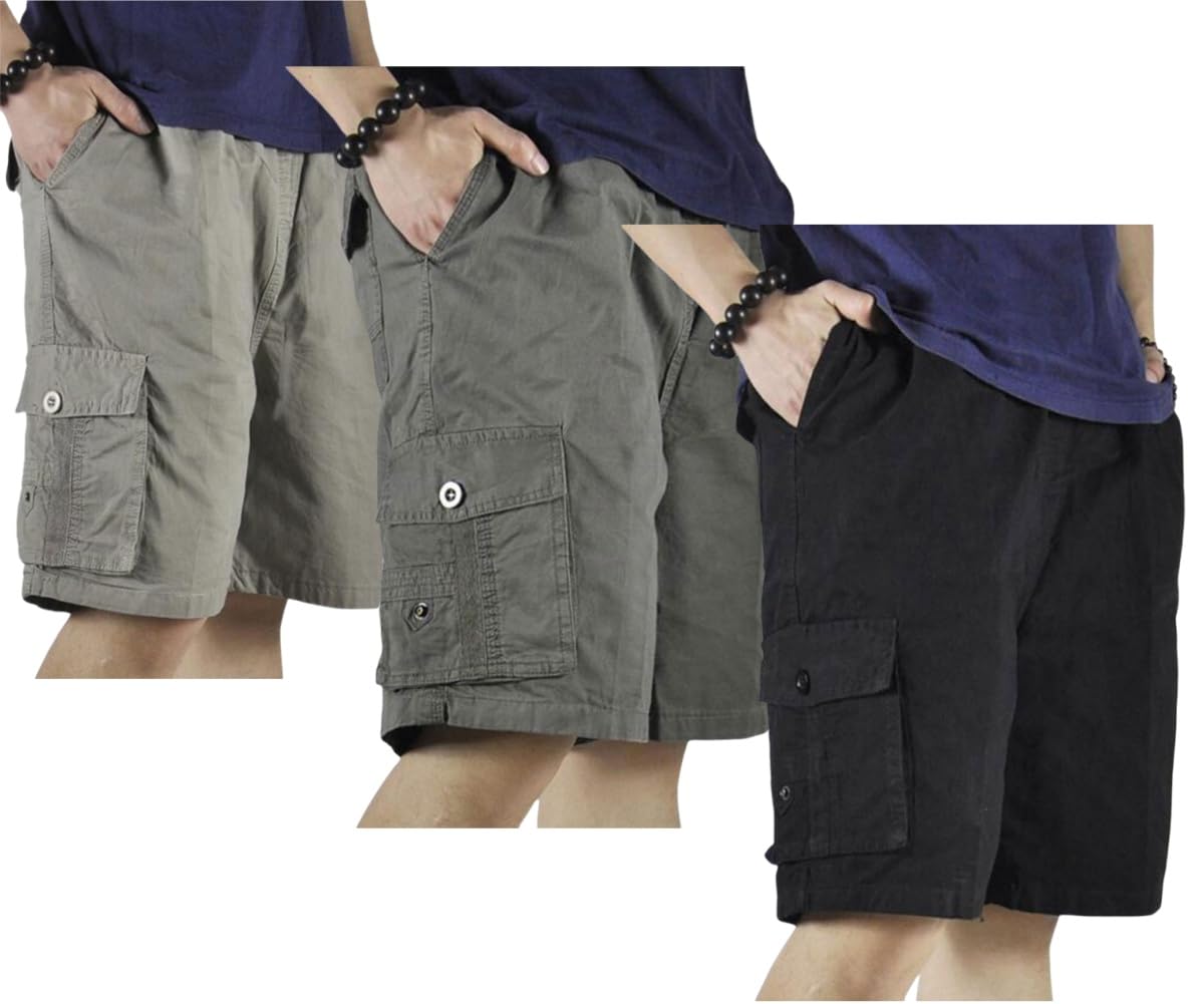 XinnanDe Mens Cotton Loose Drawstring Cargo Short with Full Elastic Waist