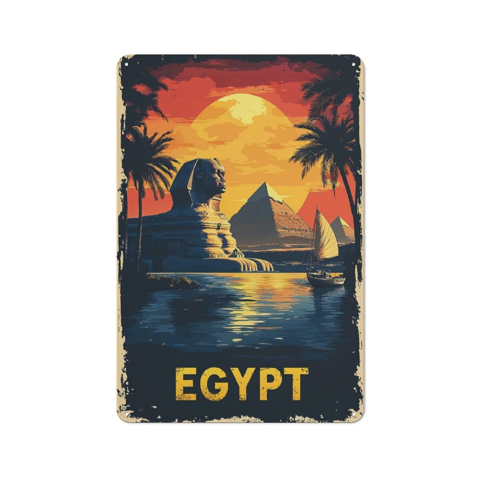 Junmoney Egypt Sunset Metal Wall Sign 30X20cm Featuring For Home Bar Wall, Suited To Bar Sign Collectors