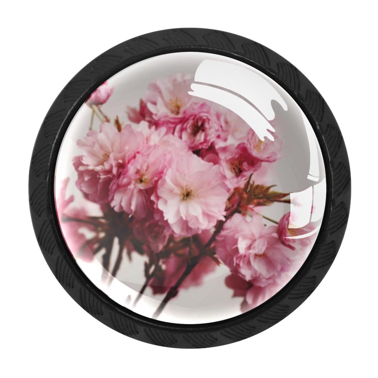 CHENZZZZ 4 Pieces Black Cabinet Pull Handle with Screws,Pink Flowers on White Background Kitchen Knobs, Hardware for Cupboard Drawer Dresser