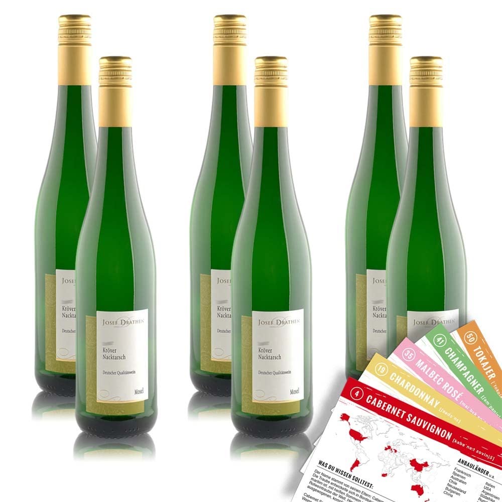 J.Drathen Kröver Nacktarsch QbA, lieblich, sortenreines Weinpaket + VINOX Winecards (6x0,75l)