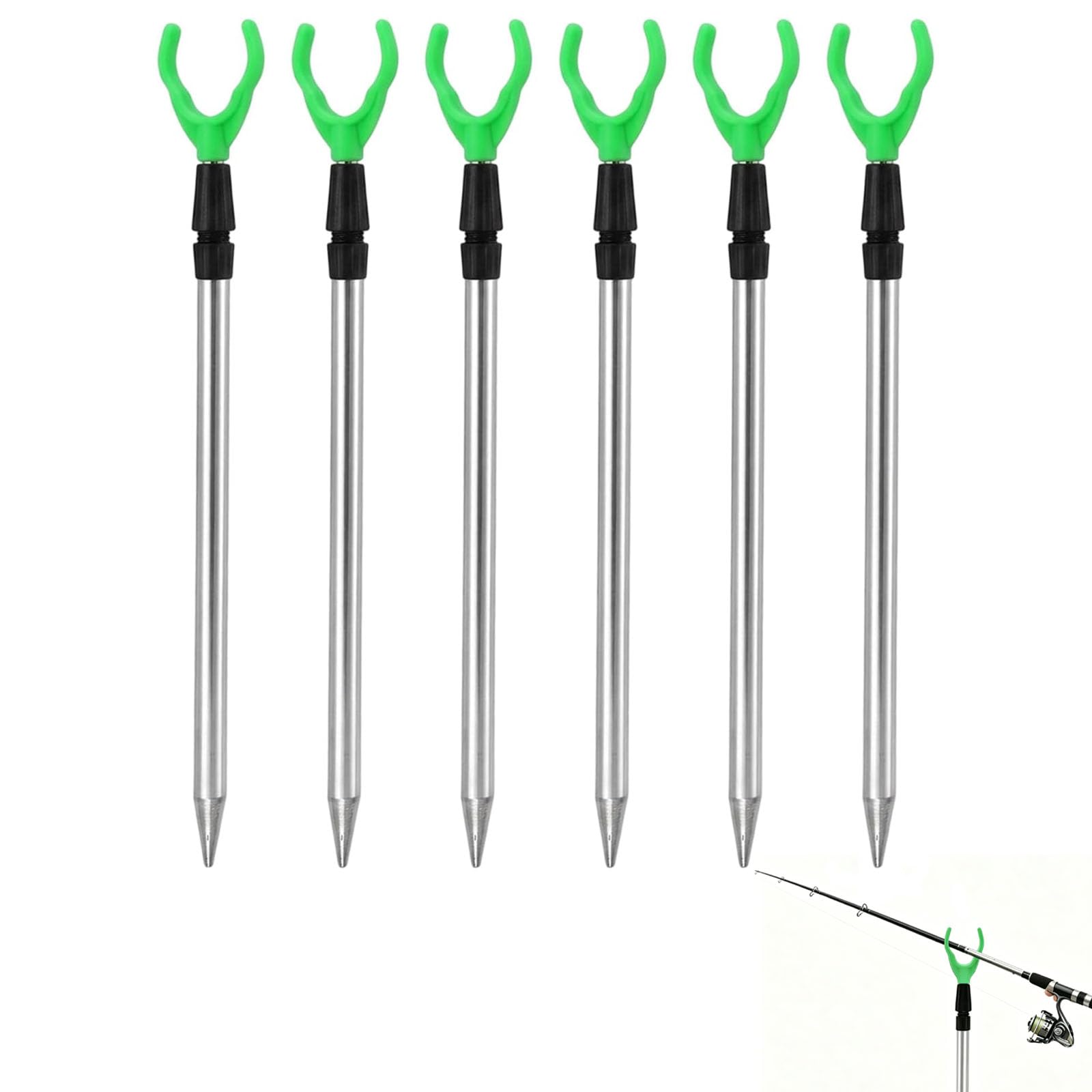 ZISHAN 6pcs Fishing Rod Rest, Fishing Rod Holder Set, Bank Sticks for Shore Angling, Rod Stand for Multiple Rod Setups, 50cm Green Tip Fishing Rod Rests