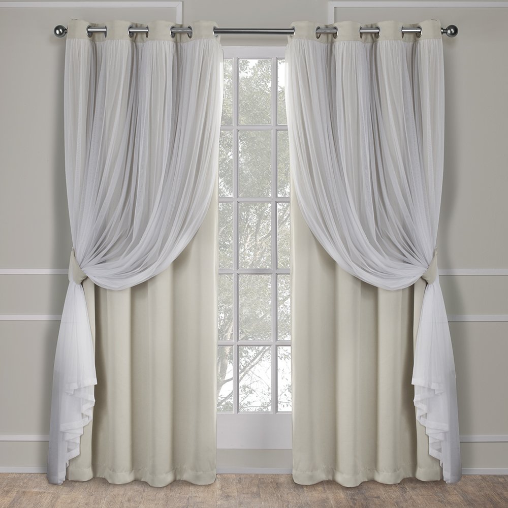 TOWN & COUNTRY LUXE Talia Double Layer Indoor Curtains, Sheer and Room Darkening Blackout, Grommet Top, Energy Efficient, 2-Pack Set, 52"W x 84"L (Pack of 2), Sand 2 Piece