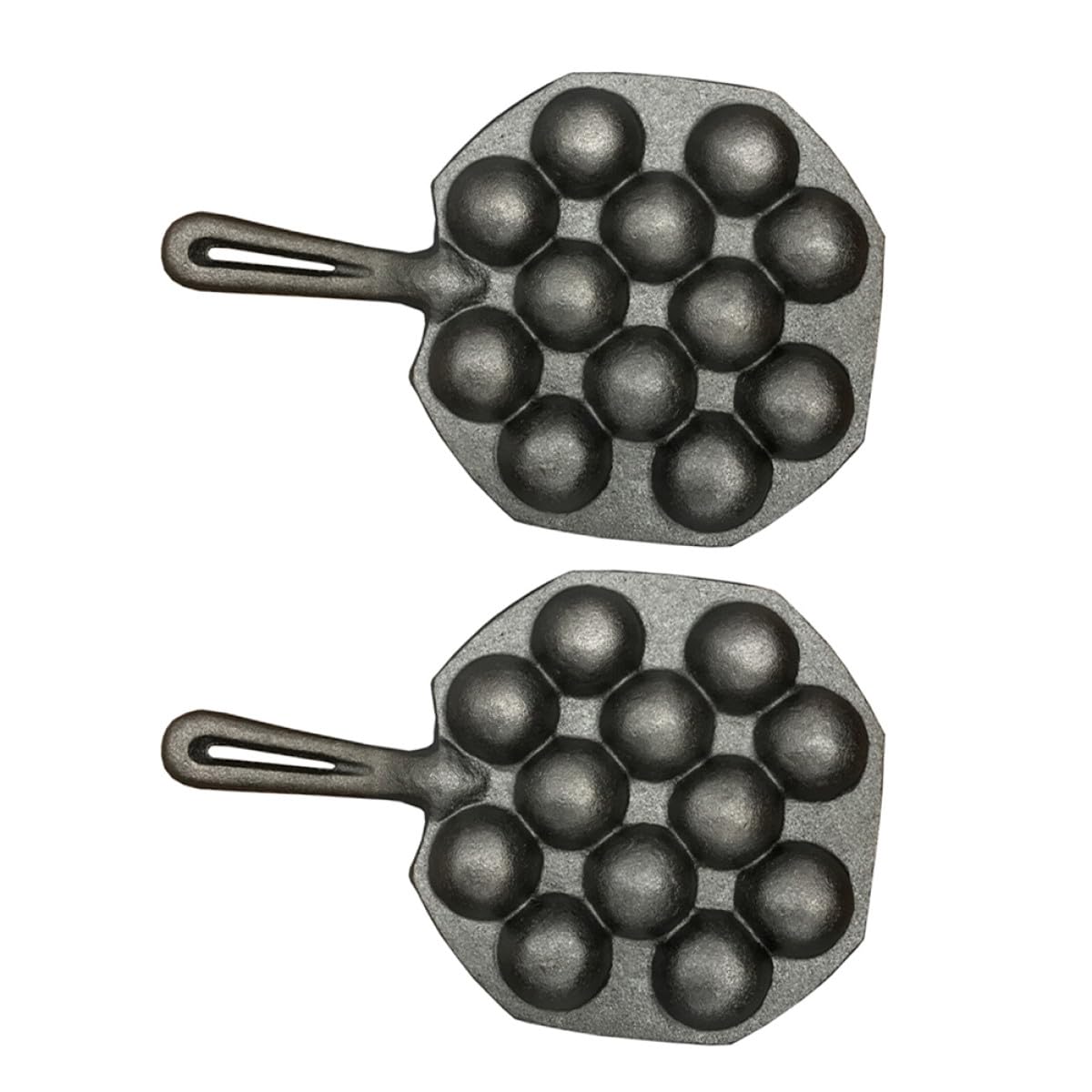 Amosfun Backzubehör Gleichmäßige Hitzeverteilung und Restaurant Küche Takoyaki Pfanne aus Eisen mit 12 Löchern Antihaft Ergonomischer Griff 2 Stück