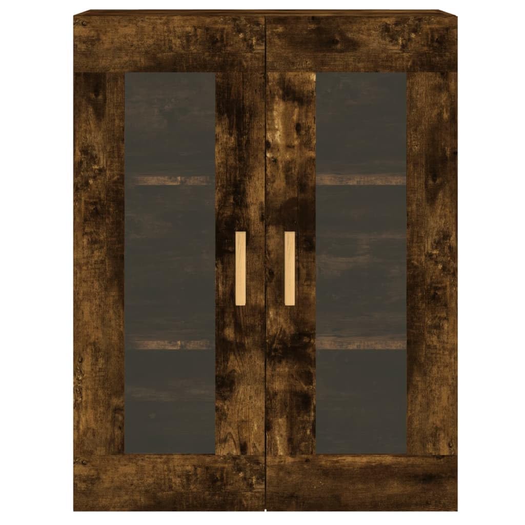 Armadietti a Parete 2 pz Rovere Fumo Legno Multistrato e Vetro | Set da 2 pensili con anta in vetro trasparente per organizzare stoviglie e oggetti in soggiorno o cucina.