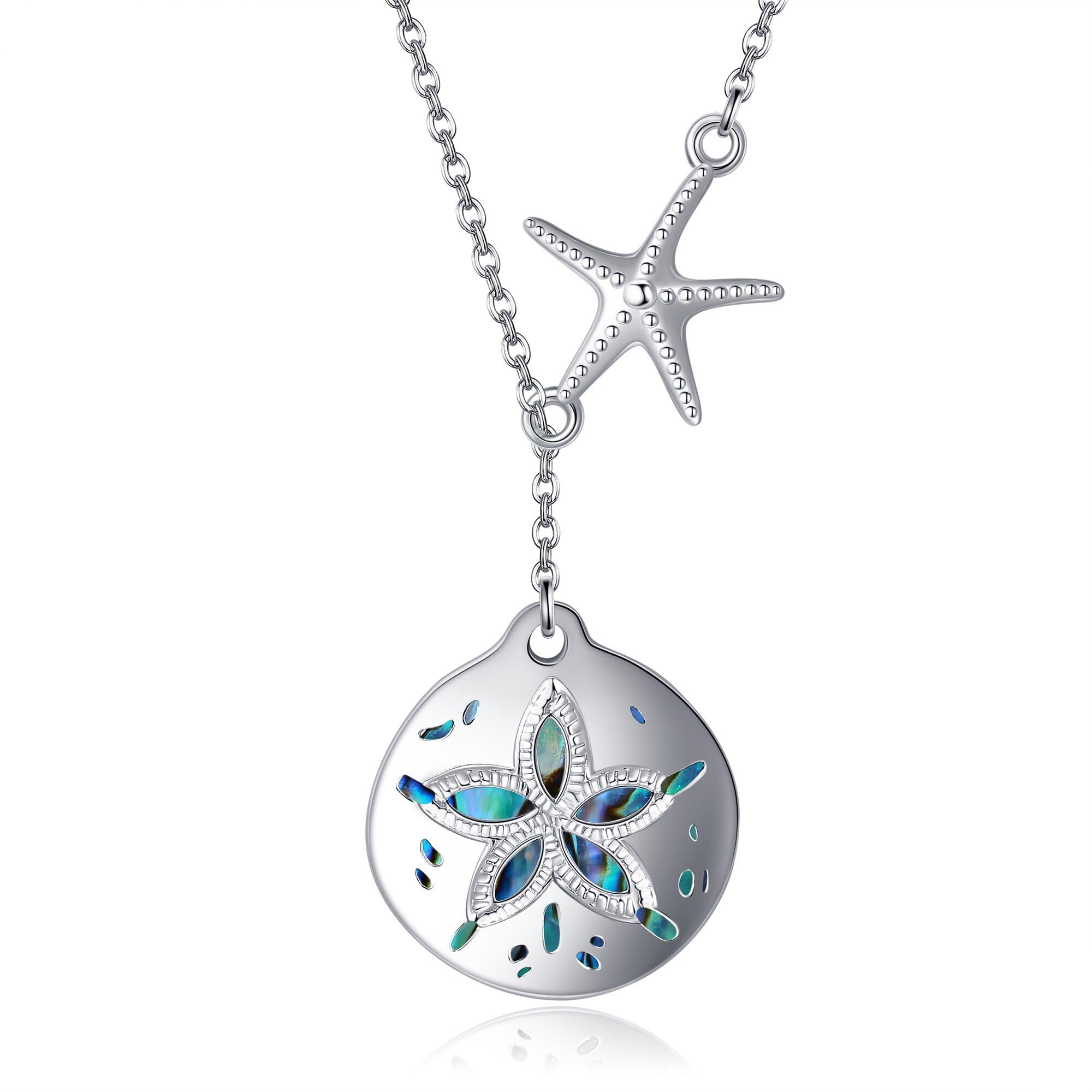 Collar en Y de plata de ley con dólar de arena occidental y estrella de mar para mujer