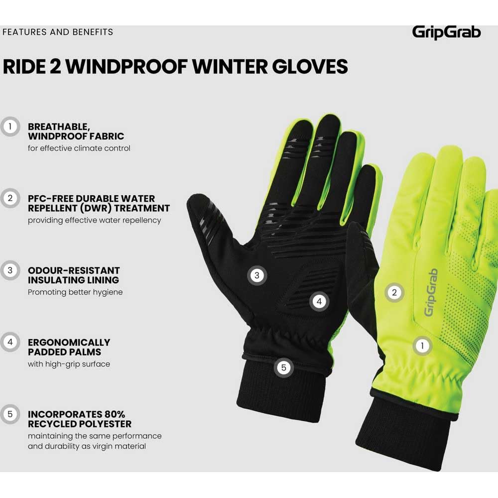 GripGrab Ride 2 Gants de Cyclisme d'hiver Coupe-Vent doublés Gants d'hiver Thermiques Chauds
