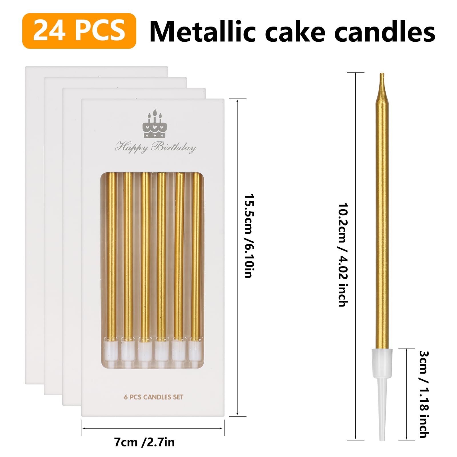 Bougies Anniversaire Métallique 24 Pièces avec Support pour Gâteau Fête