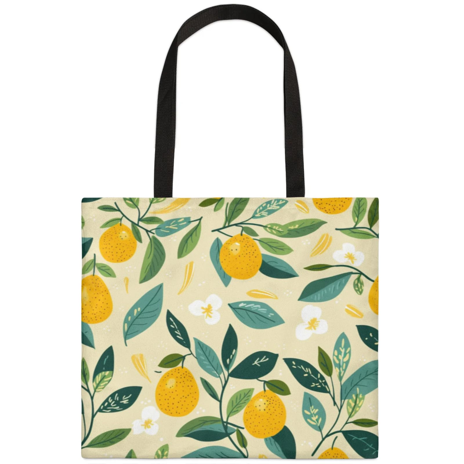 Mularoka Flower Leaf Lemon Watercolour Square Canvas Tote Bag Top Handle Purses Stylish Women Canvas Shoulder Tote Bags Reusable Handbags for Work Travel Picnic Beach Shopping Gym Hiking