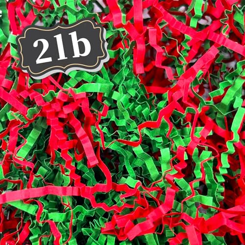 Image of ZEBMOON 2 LB Red Green Crinkle Cut Paper Shred Filler Great for Gift Wrapping, Basket Filling, Birthday, Wedding, Halloween, Thanksgiving, Christmas Day, New Year Party Decorations Filling Supplies