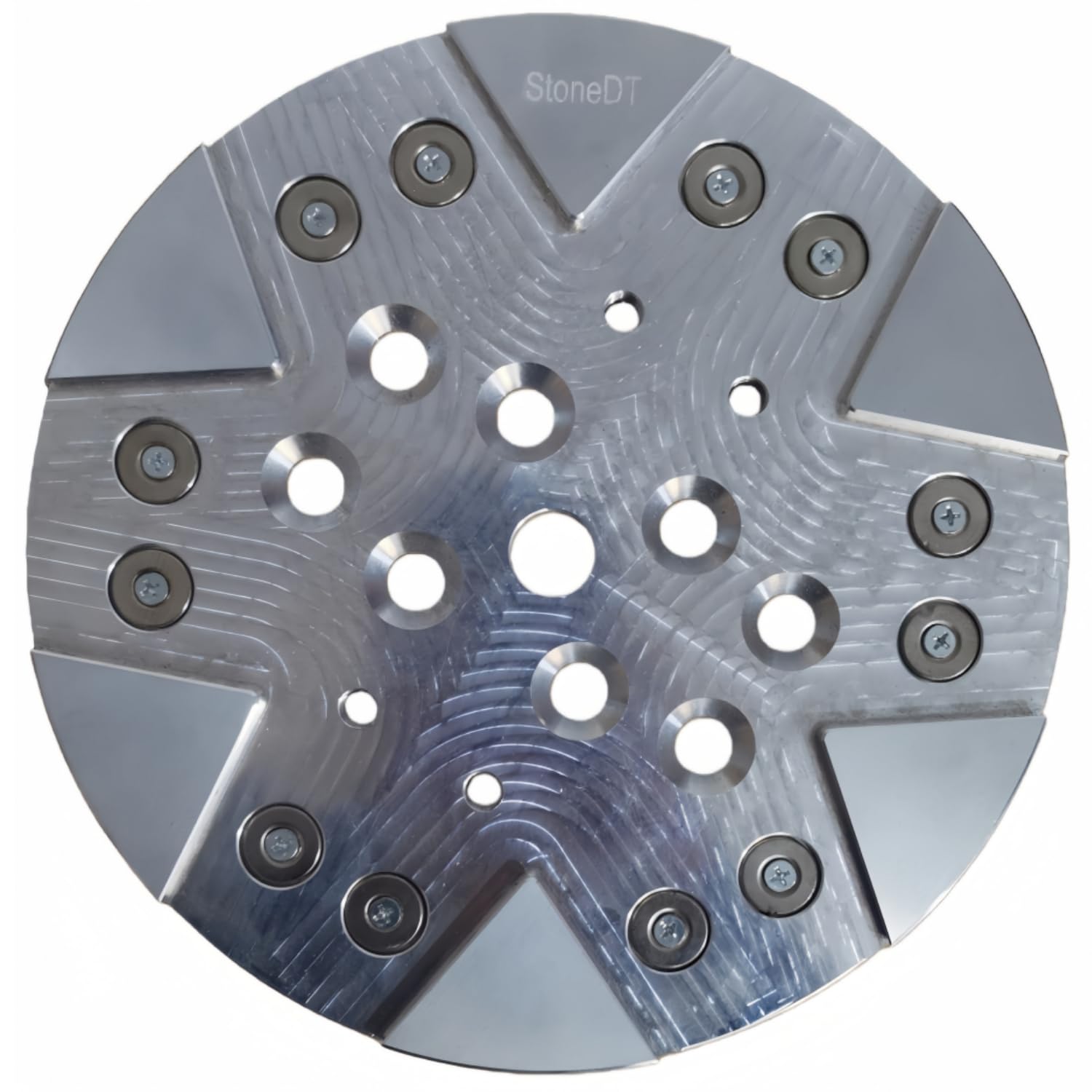 10’’ Magnetic Adapter Plate Attaches to Edco Blastrac MK Grinders, Conversion to Hold 6 Pieces 9mm Non Threaded Trapezoid Concrete Grinding Disc