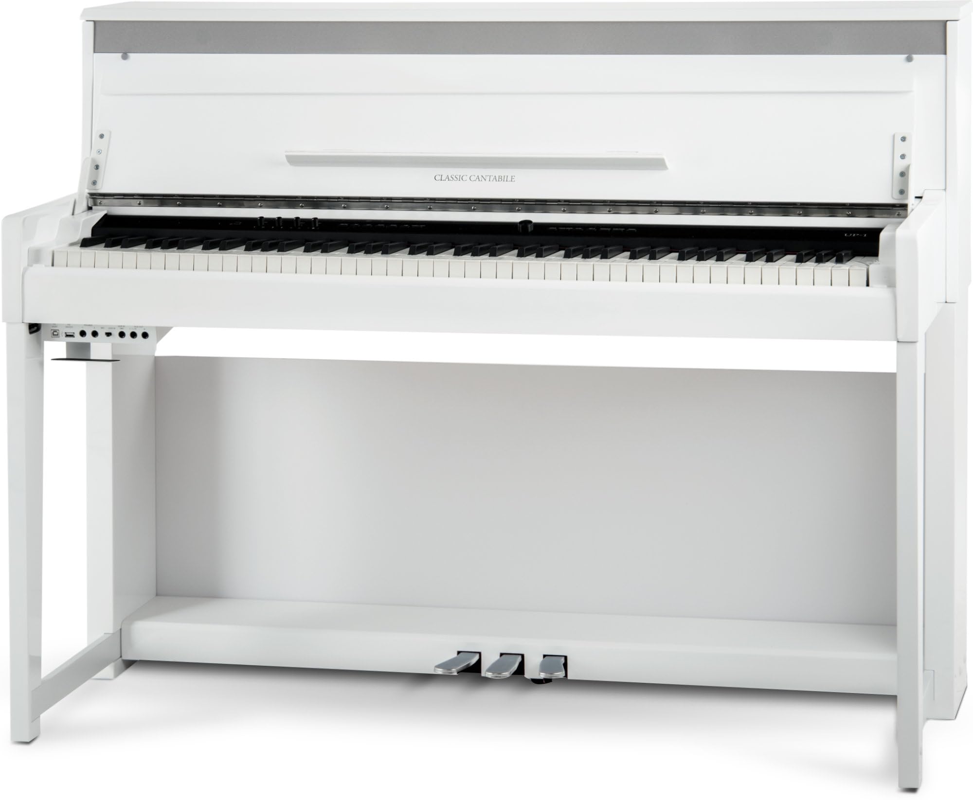 Classic Cantabile UP-1 WM Piano Droit Numérique - 88 Touches pondérées avec clavier à marteaux - Synthetiseur avec USB, MIDI, 40 voix, 256 polyphonie, fonction d'enregistrement - Blanc Mat