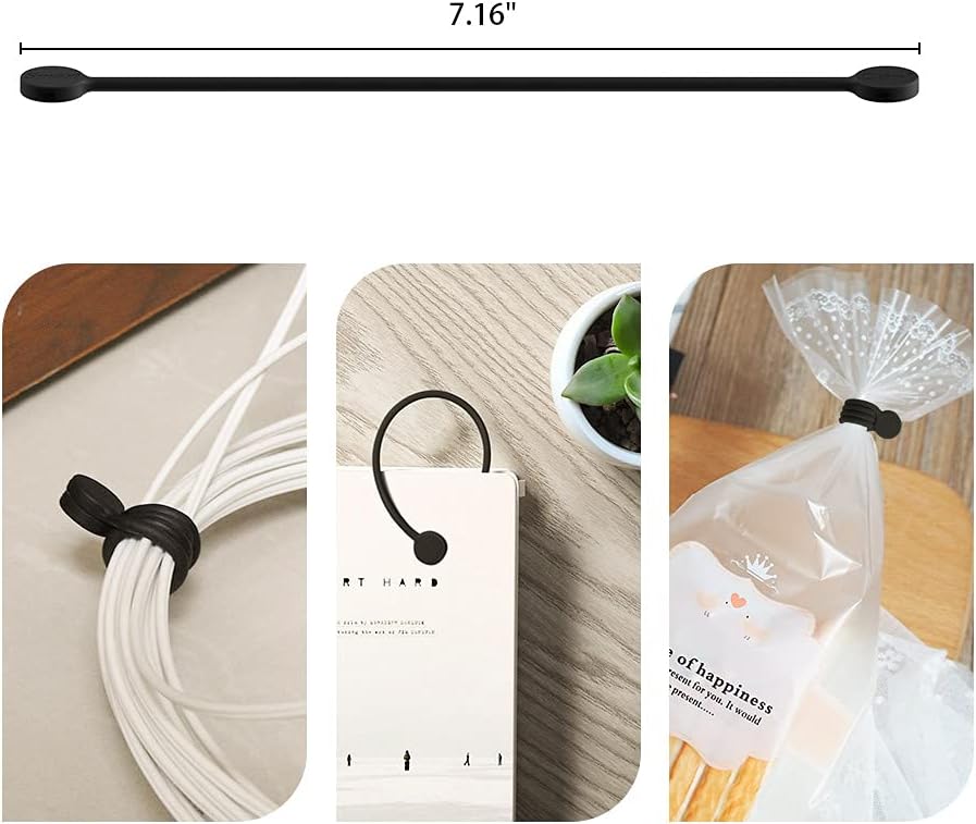 SMART&COOL Reusable Silicone Magnetic Cable Ties for Bundling and Organizing, Holding Stuff, Book Markers, Fridge Magnets, Assorted Color, 7.16'' (20-Pack, Black) - Image 3
