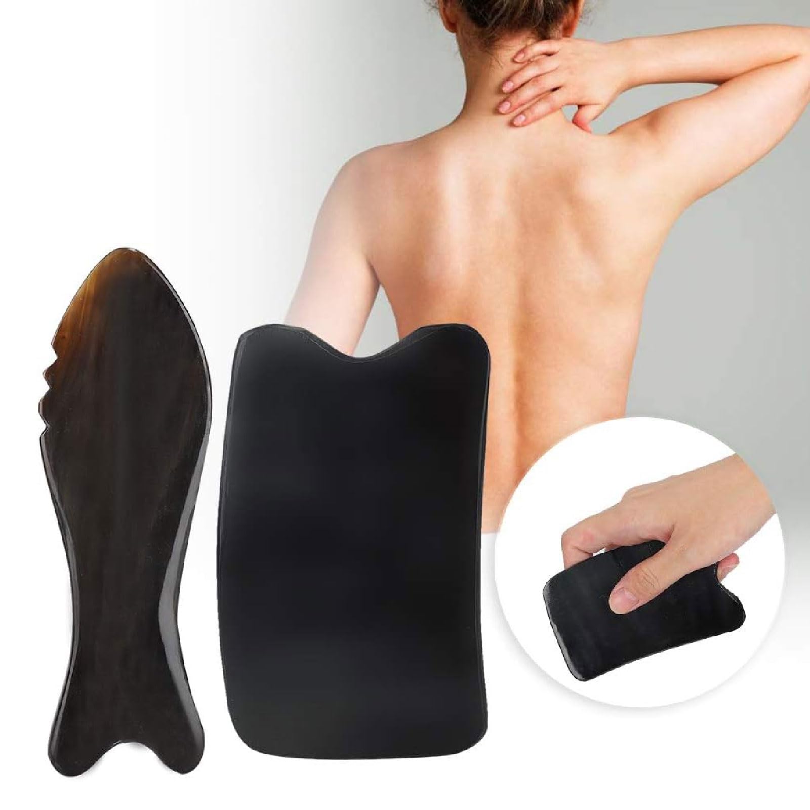 esmen Massagesteine 2PCS Gua Sha Brett Tragbares Ox Horn Schabebrett Gesichtsschabbrett Nackenmassage Muskelschmerzlinderung Gua Sha Werkzeug für Gesicht/Hals usw gua sha Stein